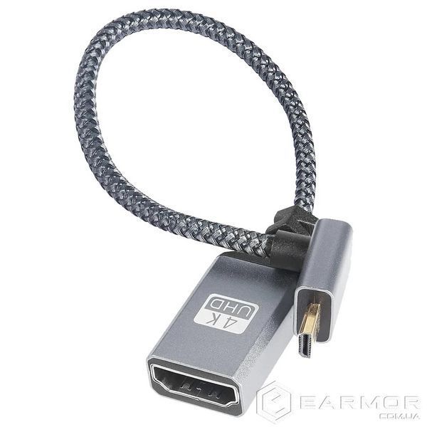 Кабель подовжувач перехідник 4К Micro-HDMI - HDMI (M/F) 60Hz, 20 см (Down)