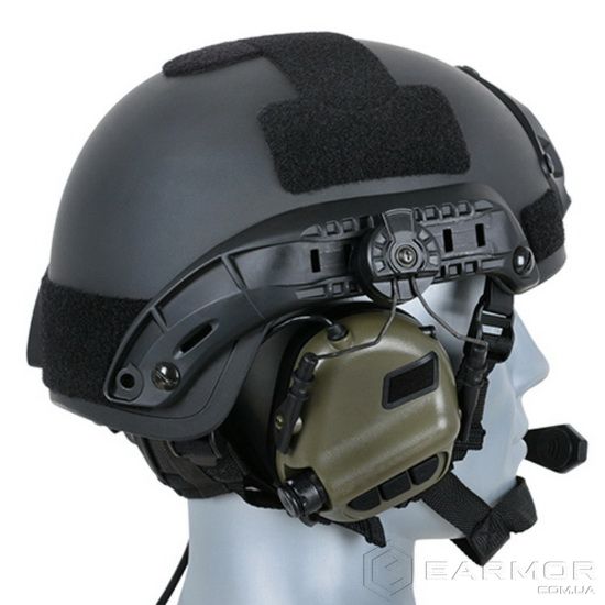 Активные наушники на шлем каску с микрофоном гарнитурой Earmor M32H Green