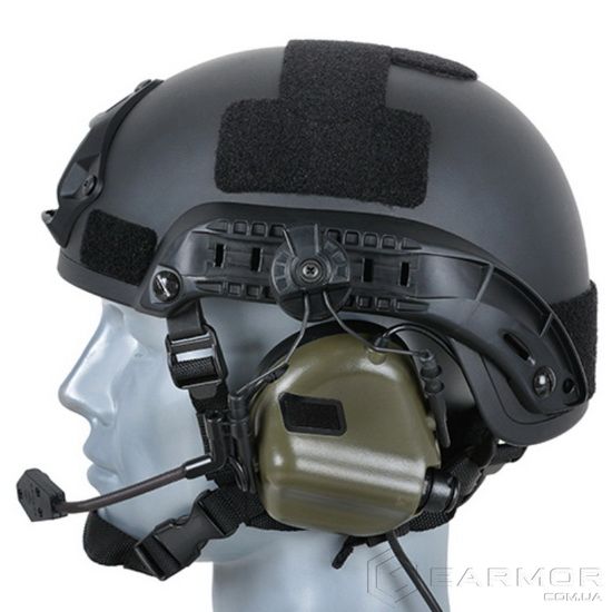 Активные наушники на шлем каску с микрофоном гарнитурой Earmor M32H Green