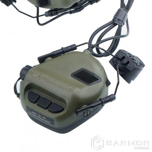 Активні навушники на шолом з мікрофоном гарнітурою Earmor M32H Green