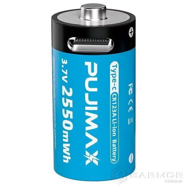 2 Акумулятора Pujimax CR123A (CR123, 16340) 2550mWh з роз'ємом TYPE-C + кабель