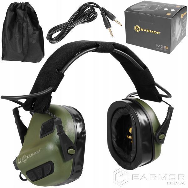 Активные наушники на шлем Earmor M31H PLUS + крепление на каску Earmor M16A + Оголовье