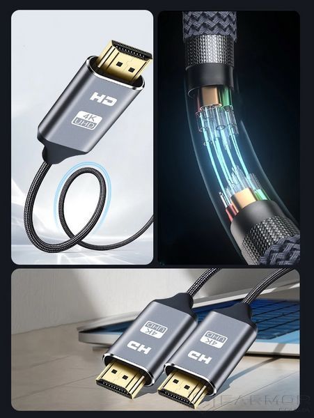 Кабель шнур 2м HDMI - HDMI 4К 60Hz HDR 3D High Speed Aluminum Neylon cord