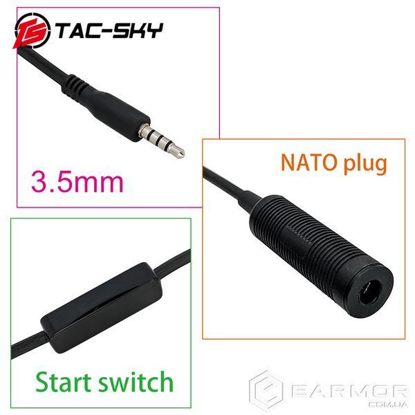 Мини PTT для подключения тактических наушников гарнитуры к телефону NATO TP120 Military Plug - 3.5 мм mini-Jack