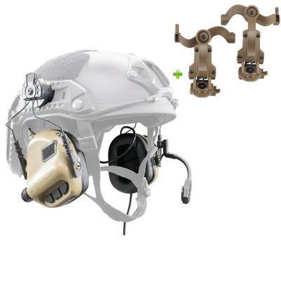 Наушники активные на каску с гарнитурой Earmor M32H Coyote TAN + Premium крепление