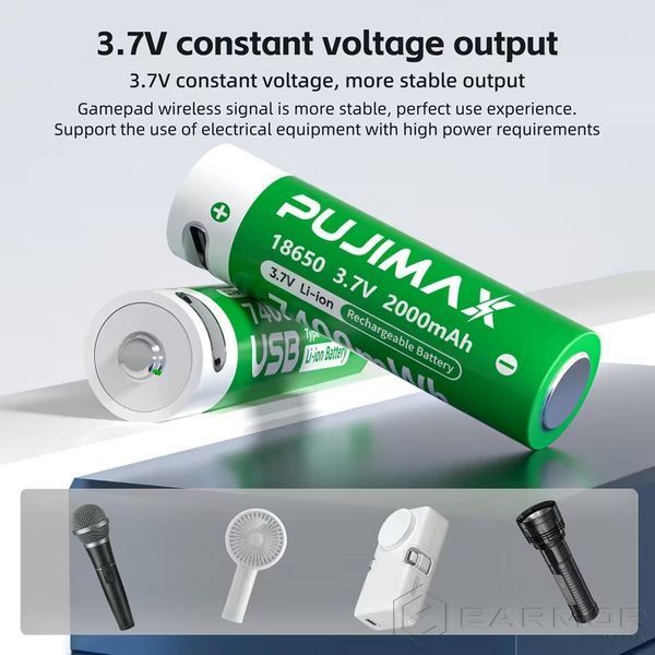 Акумуляторна батарея 18650 з USB TYPE-C роз'ємом Pujimax 7400mWh 3.7V Li-Ion