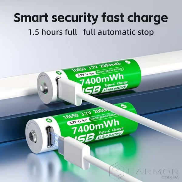 Акумуляторна батарея 18650 з USB TYPE-C роз'ємом Pujimax 7400mWh 3.7V Li-Ion