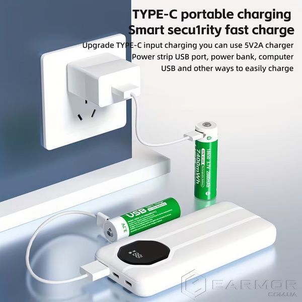 Акумулятори 18650 з USB TYPE-C Pujimax 7400mWh 3.7V (2 шт + кабель + кейс)