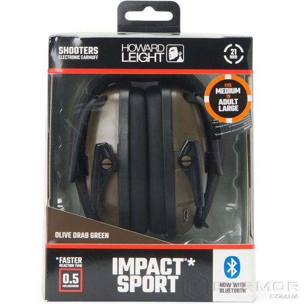 Активные Наушники для стрельбы Howard Leight Impact Sport Bluetooth Green ‎R-02548 (встроенный аккумулятор)