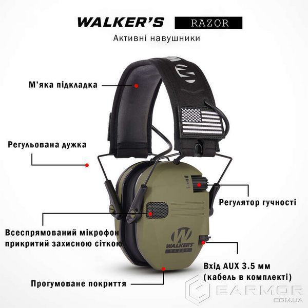 Наушники активные Walker&rsquo;s Razor Slim + Гарнитура рация Walker&rsquo;s Walkie Talkie (Оригинал)