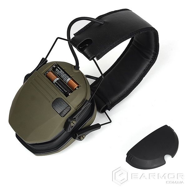 Активні стрілецькі навушники для військових, полювання Tactical Force Slim Green + Беруші
