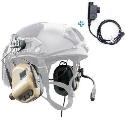 Навушники Активні з гарнітурою на шолом Earmor M32H Coyote TAN + Кнопка PTT, Тангента ZP125