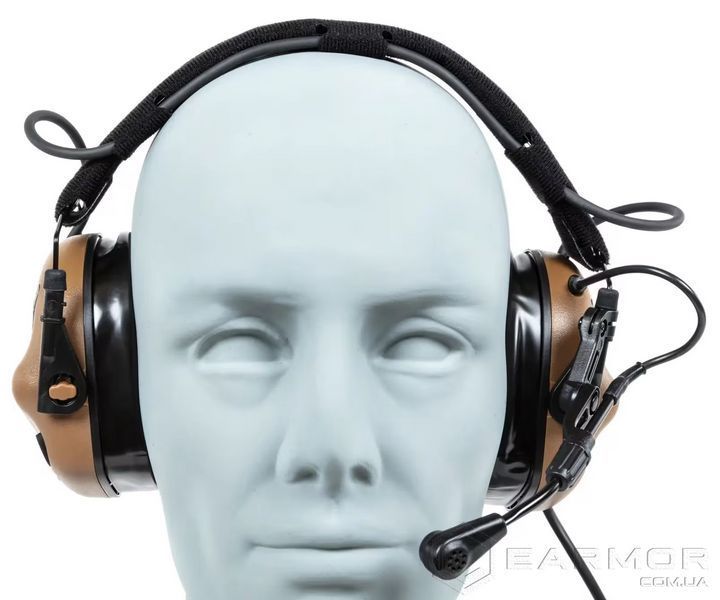 Активні навушники з гарнітурою Earmor M32 PLUS Coyote + кріплення на шолом Earmor M11