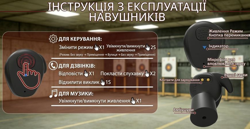 Активні Беруші з Блютуз Yhkema PRO Earbuds Койот навушники для стрільби