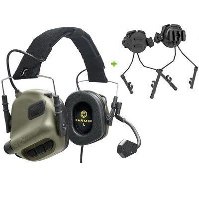Наушники Активные с гарнитурой Earmor M32 + Крепление на каску шлем с планкой Пикатинни