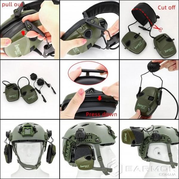 Навушники для стрільби Активні з кріпленням на каску шолом Perfect ProTac Plus