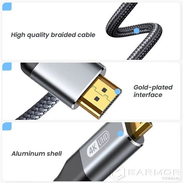 Кабель переходник Mini HDMI - HDMI 4К 60Hz Aluminum Shell Gold-plated Neylon cord, 2м
