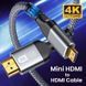 Кабель переходник Mini HDMI - HDMI 4К 60Hz Aluminum Shell Gold-plated Neylon cord, 2м