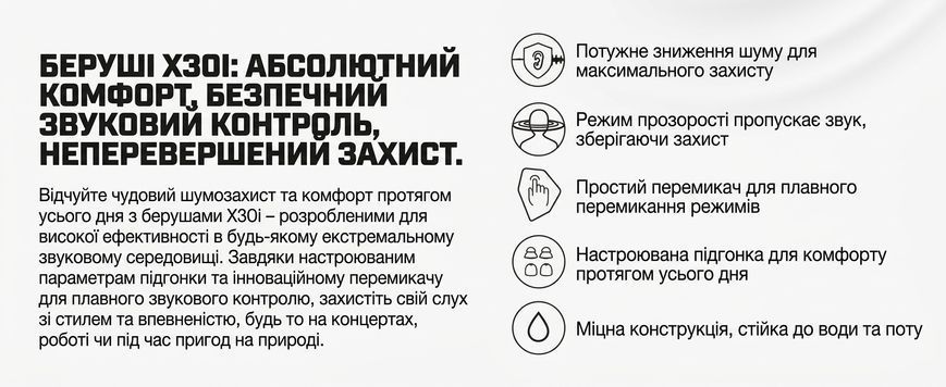 Беруші активні тактичні стрілецькі AXIL X30i White