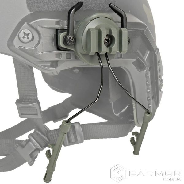 Крепление адаптер для установки наушников на шлем каску для Walkers, Peltor и Earmor с планкой Пикатинни, Green