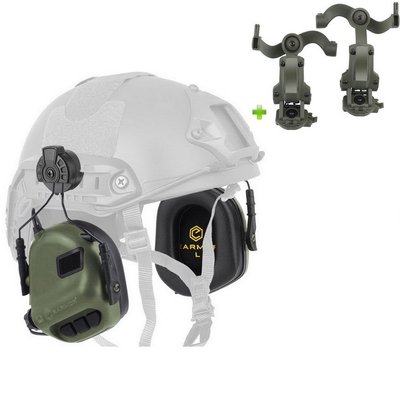 Навушники Активні для стрільби Earmor M31H Олива на шолом + Premium кріплення Чебурашка
