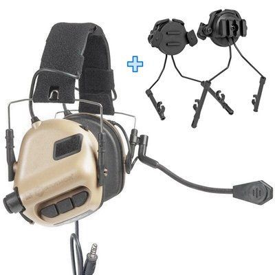 Активні навушники Opsmen Earmor M32 Coyote TAN + Кріплення на шолом з планкою Picatinny