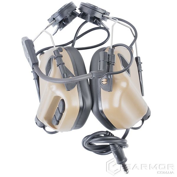 Навушники для стрільби Активні Earmor M31H Coyote Tan з кріпленням на шолом каску TOR-D, FAST, ACH MICH (рейки ARC)