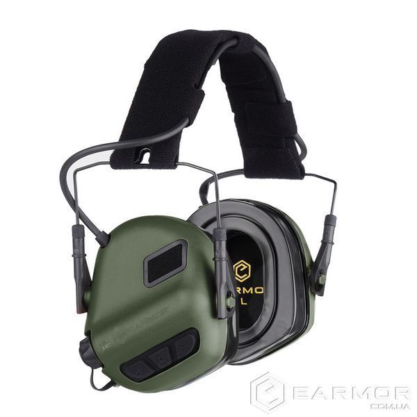 Наушники Активные на шлем каску Earmor M31H PLUS Green + оголовье