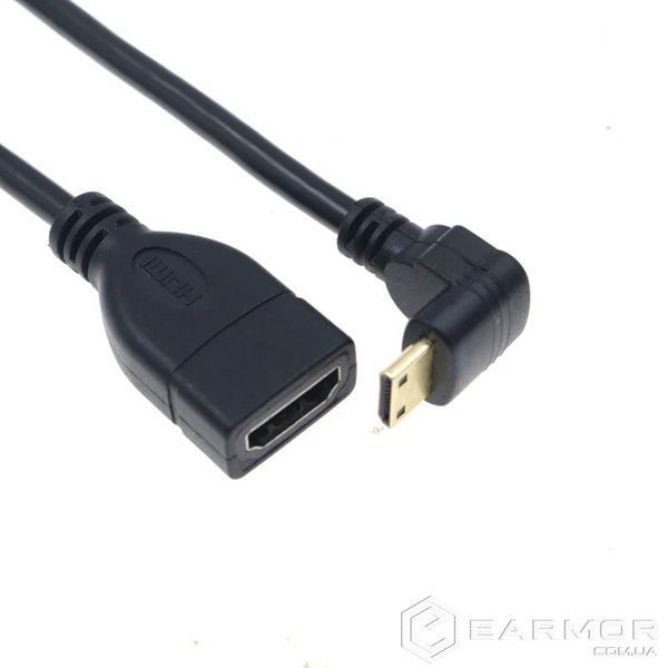 Кабель адаптер угловой Mini HDMI - HDMI (M/F) 1080P, 16 см (Down)
