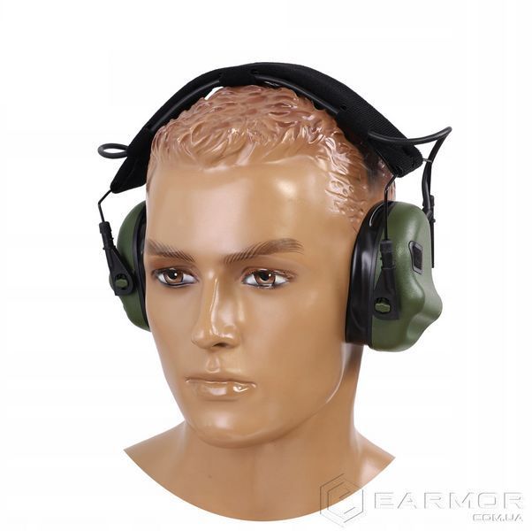Наушники Активные на шлем каску Earmor M31H PLUS Green + оголовье