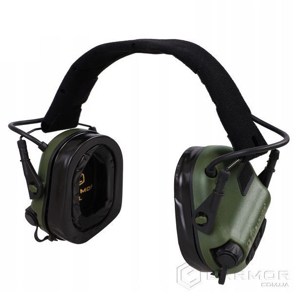Наушники Активные на шлем каску Earmor M31H PLUS Green + оголовье