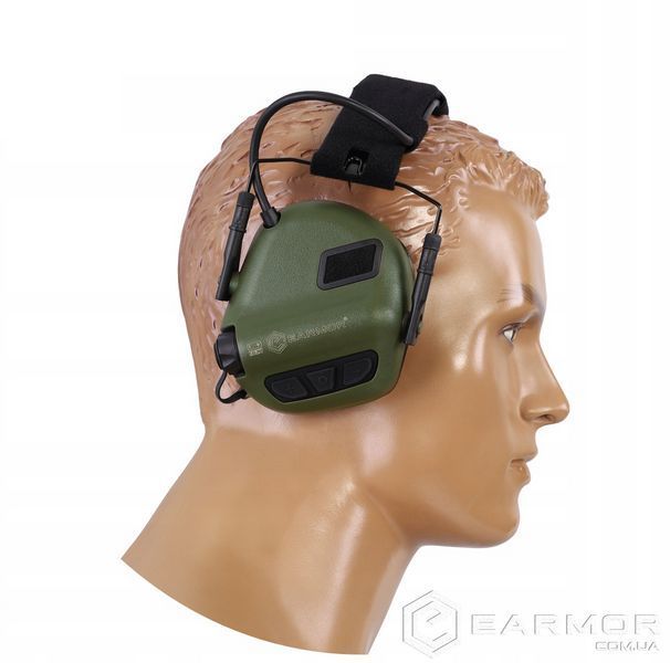 Наушники Активные на шлем каску Earmor M31H PLUS Green + оголовье