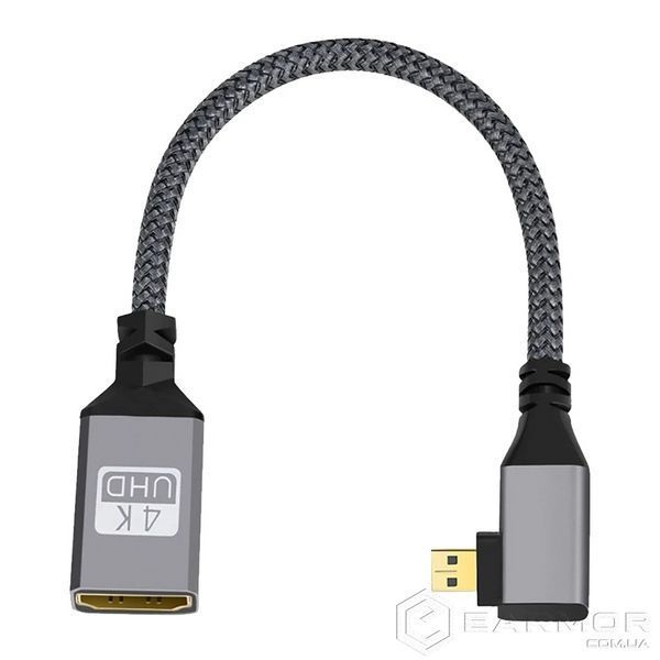 Кабель перехідник Micro HDMI Male - HDMI Female 4К 60Hz, 20 см (Right)