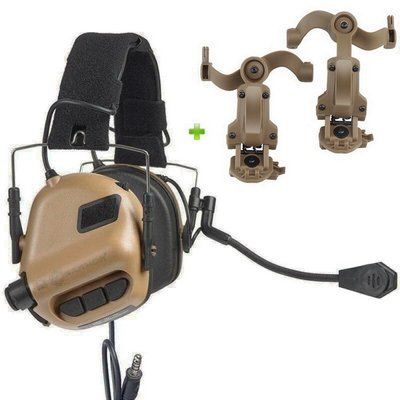 Навушники Активні Earmor M32 Coyote Brown + Premium кріплення на шолом каску