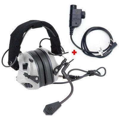 Активные наушники Earmor M32 Серый + Кнопка PTT для рации ZP125