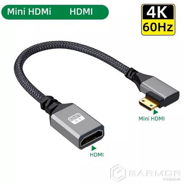 Кабель перехідник 4К/1080P Mini HDMI - HDMI M/F, Right (комплект 2 Види)