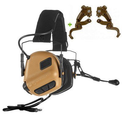 Активні навушники Earmor M32 PLUS Coyote Brown + кріплення Чебурашки на каску