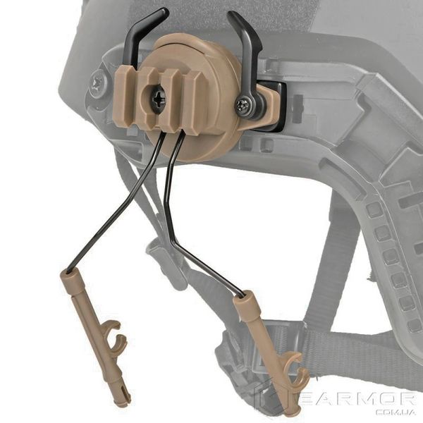 Крепление адаптер с зажимами для установки наушников Earmor M31/M32, Peltor, Walkers на каску шлем, Койот