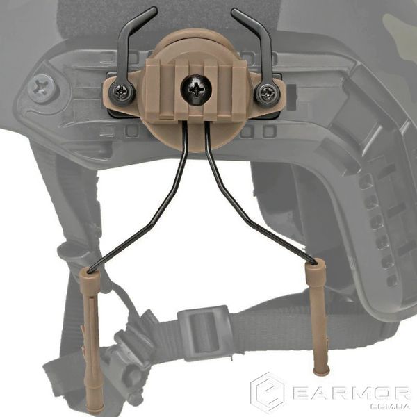 Крепление адаптер с зажимами для установки наушников Earmor M31/M32, Peltor, Walkers на каску шлем, Койот