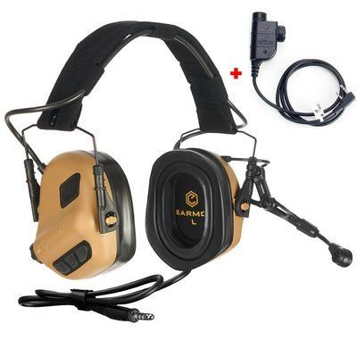 Активні навушники для рації Earmor M32 PLUS Coyote Brown + Кнопка PTT ZP125
