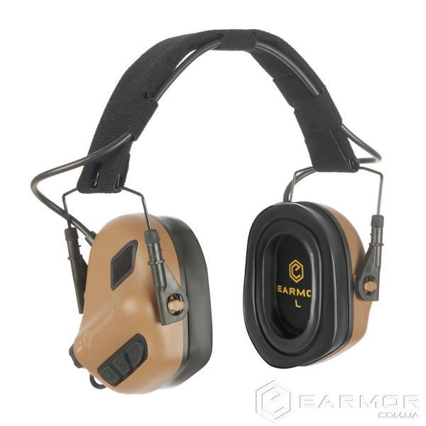 Навушники Активні з кріпленням на каску Earmor M31H PLUS Койот Brown + оголов'я