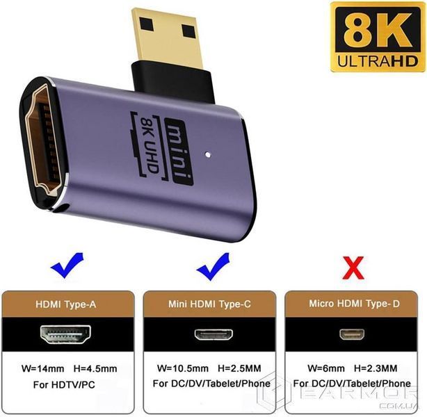 Перехідник адаптер Mini HDMI Male - HDMI Female LED 8К HDMI 2.1 (C8K-03)