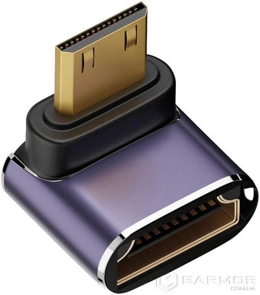 Перехідник кутовий Mini HDMI - HDMI (M/F) 8K LED Metal (C8K-04)