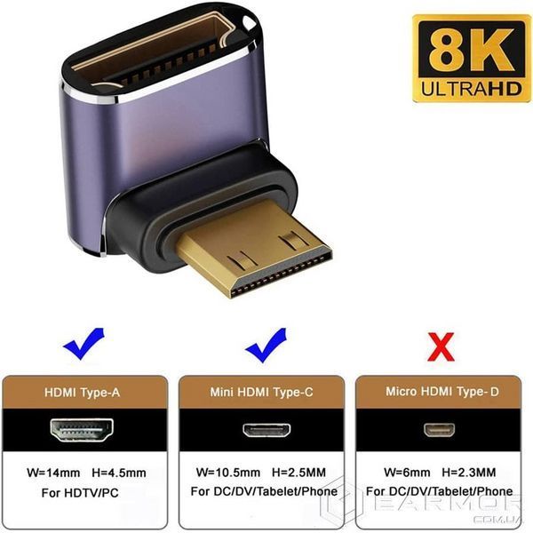 Перехідник кутовий Mini HDMI - HDMI (M/F) 8K LED Metal (C8K-04)