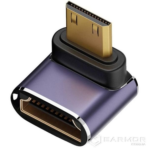 Перехідник кутовий Mini HDMI - HDMI (M/F) 8K LED Metal (C8K-04)