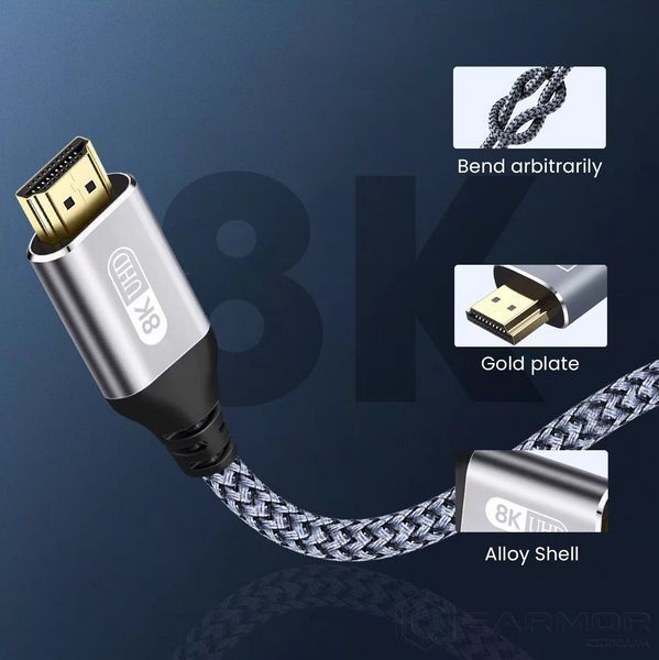 Кабель 8K Alitek HDMI - HDMI v2.1, 48Gbps, 60Hz Aluminum Neylon cord, 2м