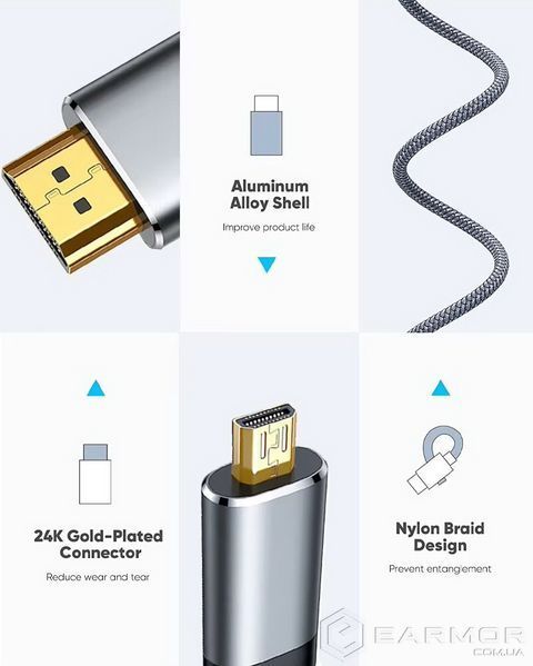 Кабель переходник 4К Micro HDMI - HDMI Aluminum Gold-plated Shell Neylon, 1м