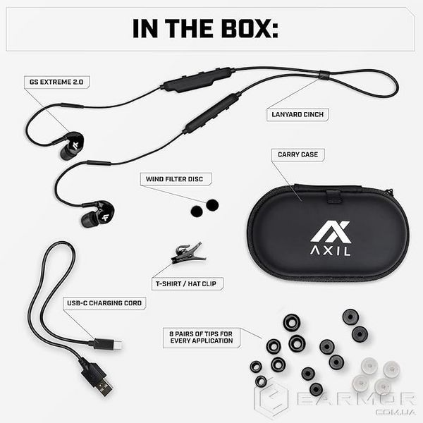 Беруши Активные для стрельбы AXIL GS Extreme 2.0 с Bluetooth 5.0