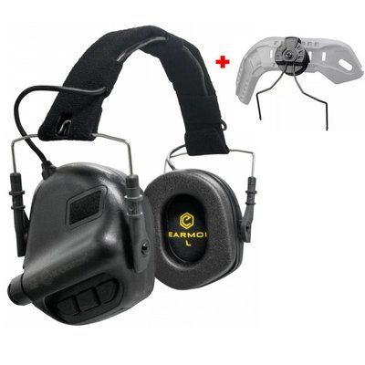 Стрелковые Активные наушники Earmor M31 Black + крепление к каске на рельсы ARC (TOR-D, FAST, ACH MICH)
