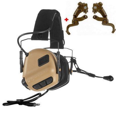 Активные наушники Earmor M32 PLUS TAN + крепление на шлем Чебурашки